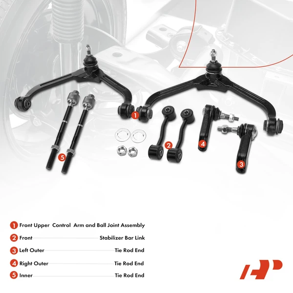 A Set of 8 Control Arm Sway Bar Link and Tie Rod End Kit Front Side A-Premium APCA2756