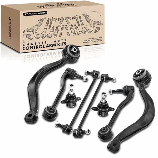 2000-2006 BMW X5 A Set of 8 Control Arm Ball Joint and Sway Bar Link Kit Front Side A-Premium APCA2539