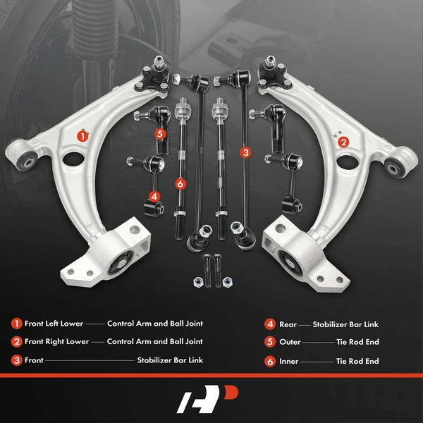 A Set of 10 Control Arm Sway Bar Link and Tie Rod End Kit Front & Rear A-Premium APCA3013