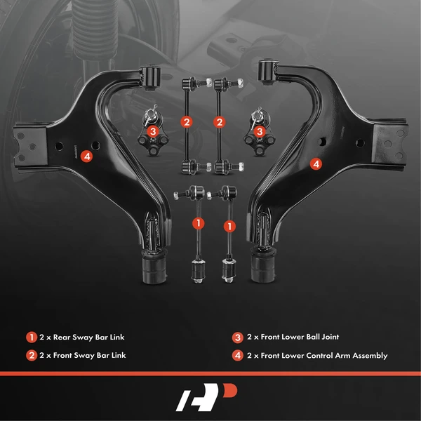 A Set of 8 Control Arm Ball Joint and Sway Bar Link Kit Front Side A-Premium APCA2840