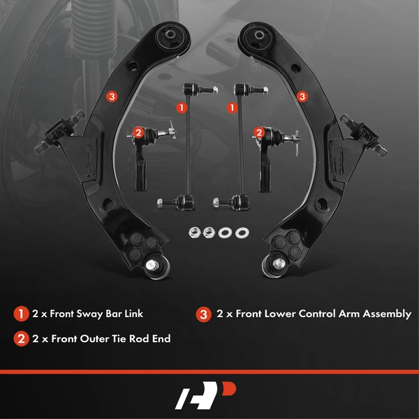 A Set of 6 Control Arm Sway Bar Link and Tie Rod End Kit Front Lower A-Premium APCA2864