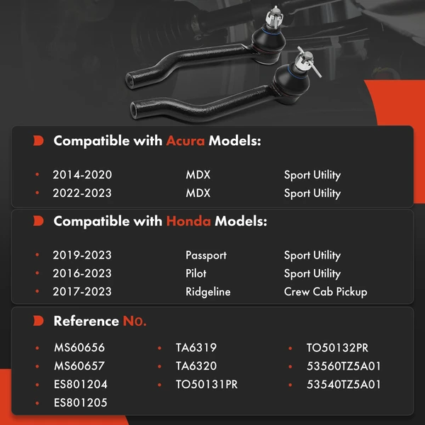 2 Pcs Front Outer Steering Tie Rod Ends for Acura MDX Honda Pilot Passport