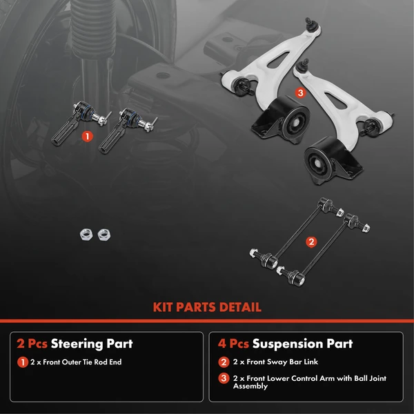 A Set of 6 Control Arm Sway Bar Link and Tie Rod End Kit Front Side A-Premium APCA3892