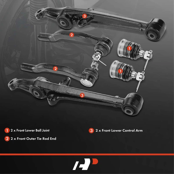 A Set of 6 Control Arm Ball Joint and Tie Rod End Kit Front Side A-Premium APCA3903