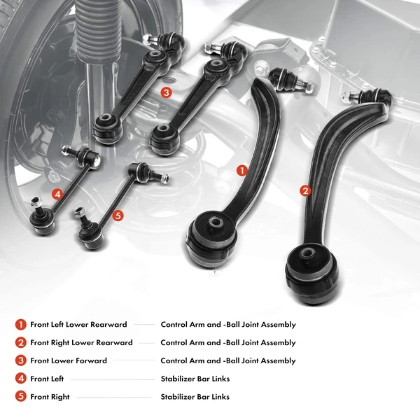 A Set of 6 Control Arm and Sway Bar Link Kit Front Side A-Premium APCA3916