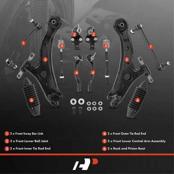 A Set of 12 Control Arm Ball Joint Tie Rod and Sway Bar Link Kit Front Side A-Premium APCA3957