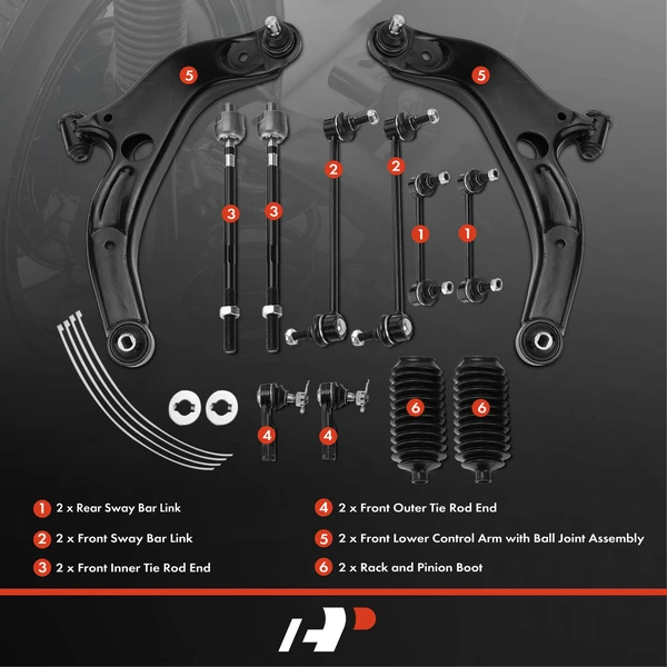 A Set of 12 Control Arm Ball Joint Tie Rod and Sway Bar Link Kit Front Inner & Outer A-Premium APCA3960