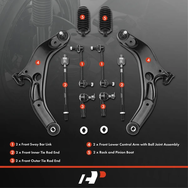 A Set of 10 Control Arm Ball Joint Tie Rod and Sway Bar Link Kit Front Side A-Premium APCA3972