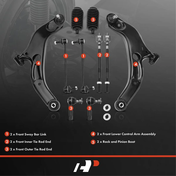 A Set of 10 Control Arm Ball Joint Tie Rod and Sway Bar Link Kit Front Side A-Premium APCA3975