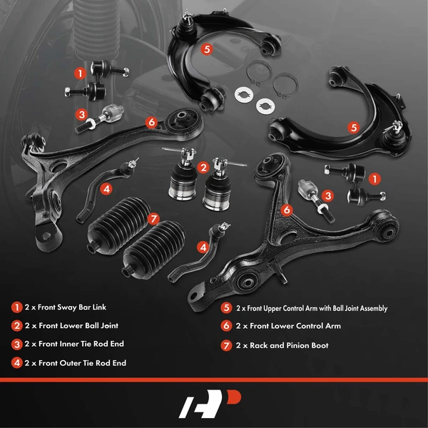 A Set of 14 Control Arm Ball Joint Tie Rod and Sway Bar Link Kit Front Lower & Upper A-Premium APCA3446