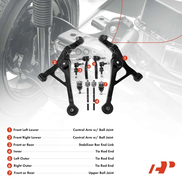 A Set of 10 Control Arm Ball Joint Sway Bar Link Tie Rod End Kit Front & Rear A-Premium APCA3995