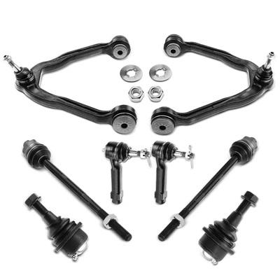 8 Pcs Front Upper Control Arm with Ball Joint Tie Rod End