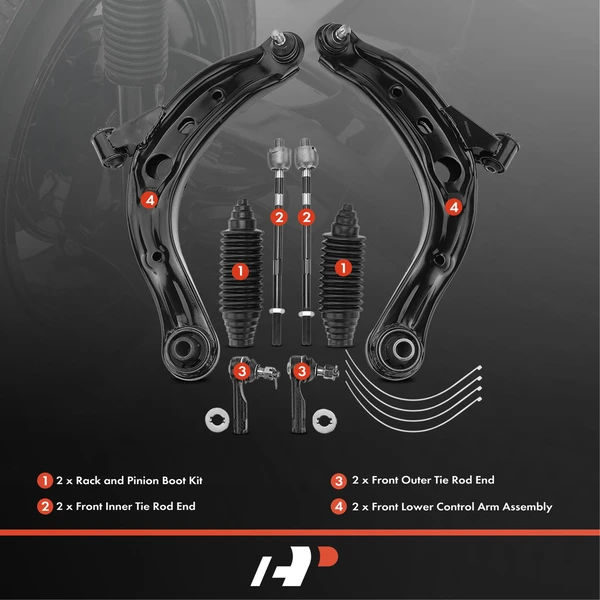 A Set of 8 Control Arm Ball Joint and Tie Rod End Kit Front Inner & Outer A-Premium APCA4036