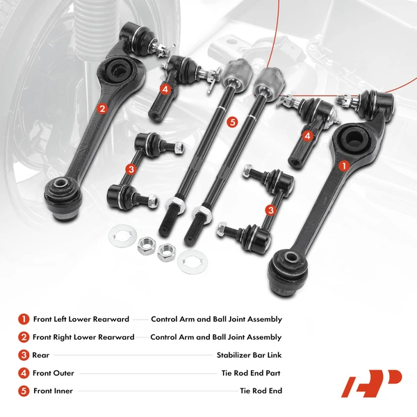A Set of 8 Control Arm Sway Bar Link and Tie Rod End Kit Front & Rear A-Premium APCA4037