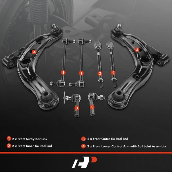 A Set of 8 Control Arm Sway Bar Link and Tie Rod End Kit Front Side A-Premium APCA4045