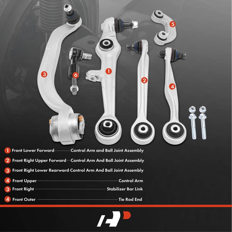 A Set of 6 Control Arm Sway Bar Link and Tie Rod End Kit Front Side A-Premium APCA4886