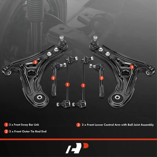 A Set of 6 Control Arm Sway Bar Link and Tie Rod End Kit Front Side A-Premium APCA4931