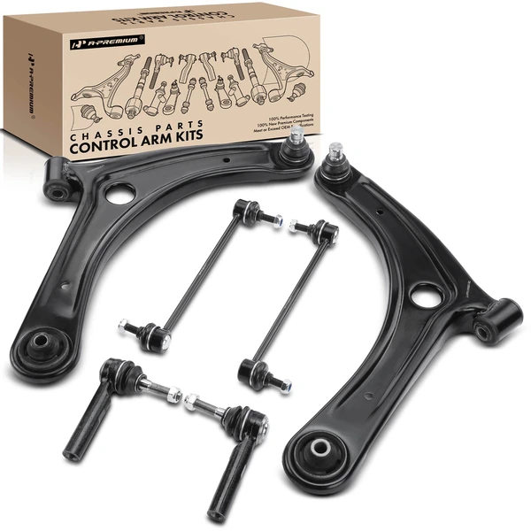 2007-2017 Jeep Patriot A Set of 6 Control Arm Sway Bar Link and Tie Rod End Kit Front Side A-Premium APCA4934