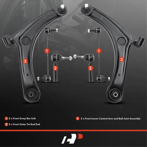 A Set of 6 Control Arm Sway Bar Link and Tie Rod End Kit Front Side A-Premium APCA4934