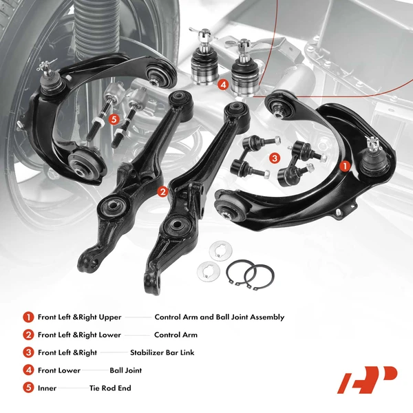 A Set of 10 Control Arm Ball Joint Sway Bar Link Tie Rod End Kit Front Side A-Premium APCA3084