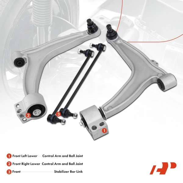 A Set of 4 Control Arm and Sway Bar Link Kit Front Side A-Premium APCA3107