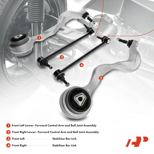 A Set of 4 Control Arm and Sway Bar Link Kit Front Side A-Premium APCA3166