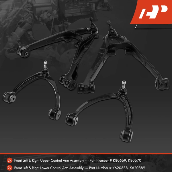 4-Pc Control Arm and Ball Joint Kit, Front Lower & Upper with Ball Joint A-Premium APCA3172