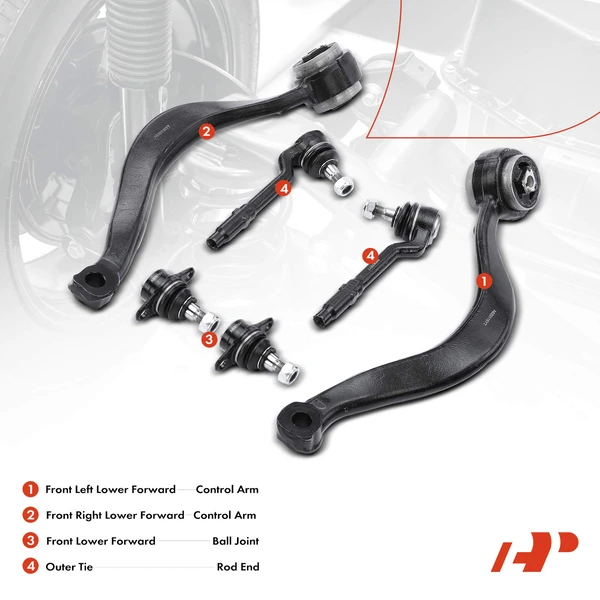 A Set of 6 Control Arm Ball Joint and Tie Rod End Kit Front Side A-Premium APCA3184