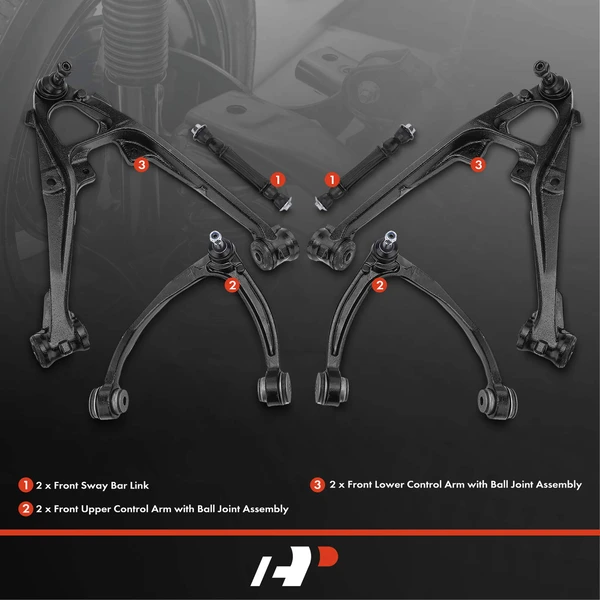 A Set of 6 Control Arm and Sway Bar Link Kit Front Lower & Upper A-Premium APCA3195