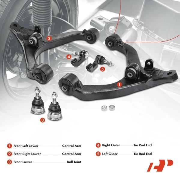 A Set of 6 Control Arm Ball Joint and Tie Rod End Kit Front Side A-Premium APCA3197