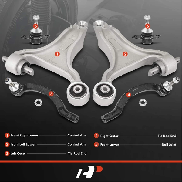 A Set of 6 Control Arm Ball Joint and Tie Rod End Kit Front Side A-Premium APCA3199