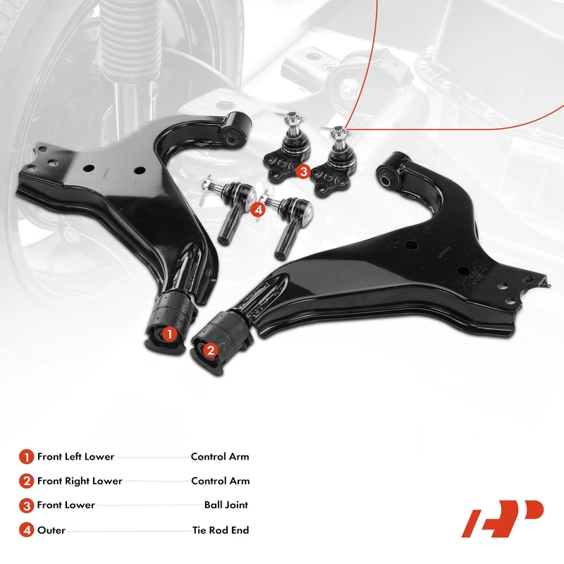 A Set of 6 Control Arm Ball Joint and Tie Rod End Kit Front Side A-Premium APCA3206