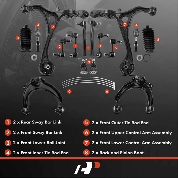 A Set of 16 Control Arm Ball Joint Tie Rod and Sway Bar Link Kit Front Side A-Premium APCA3262