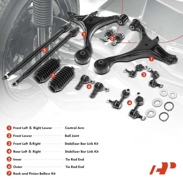 A Set of 14 Control Arm Ball Joint Tie Rod and Sway Bar Link Kit Front Side A-Premium APCA3266