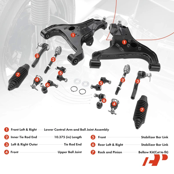 A Set of 14 Control Arm Ball Joint Tie Rod and Sway Bar Link Kit Front & Rear A-Premium APCA3272