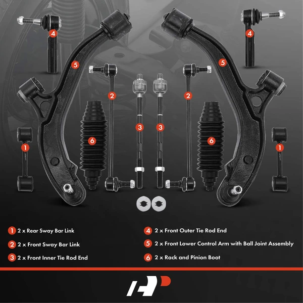 A Set of 12 Control Arm Ball Joint Tie Rod and Sway Bar Link Kit Front Inner & Outer A-Premium APCA3279