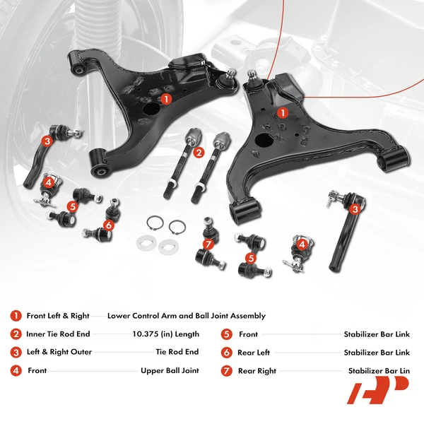 A Set of 12 Control Arm Ball Joint Sway Bar Link Tie Rod End Kit Front & Rear A-Premium APCA3302