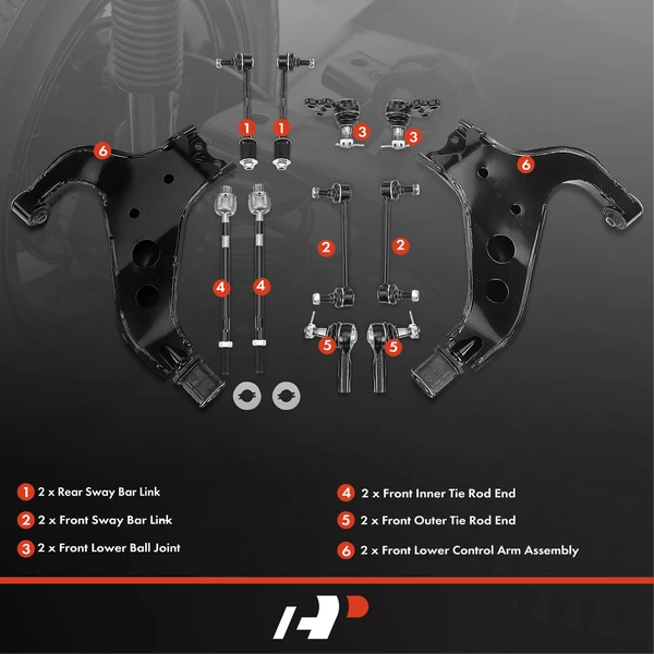 A Set of 12 Control Arm Ball Joint Sway Bar Link Tie Rod End Kit Front & Rear, Inner & Outer A-Premium APCA3306