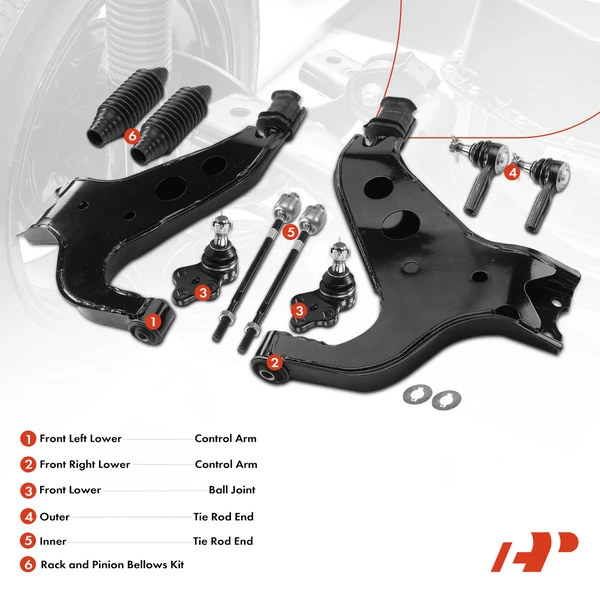 A Set of 10 Control Arm Ball Joint and Tie Rod End Kit Front Side A-Premium APCA3314
