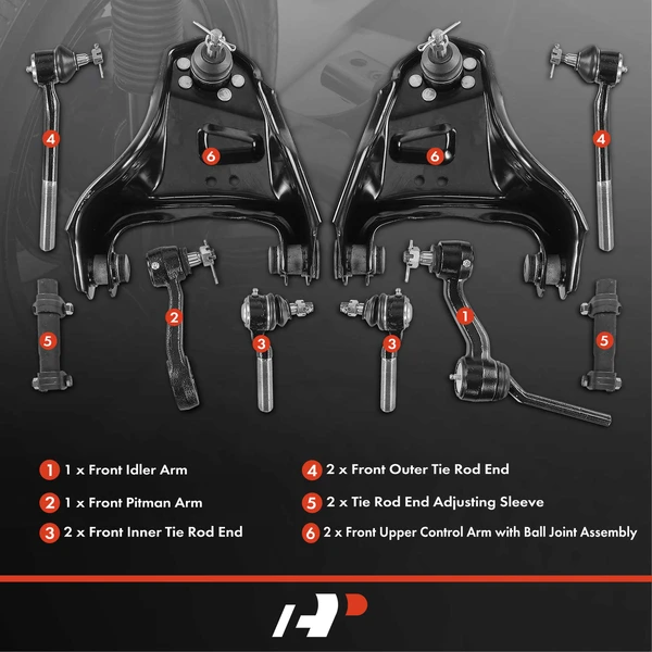 A Set of 10 Control Arm and Tie Rod End Full Kit Front Side A-Premium APCA3317