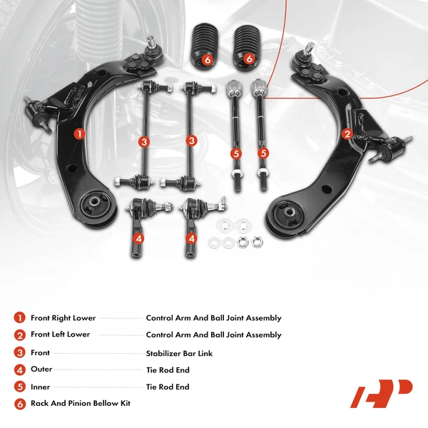 A Set of 10 Control Arm Ball Joint Tie Rod and Sway Bar Link Kit Front Side A-Premium APCA3328
