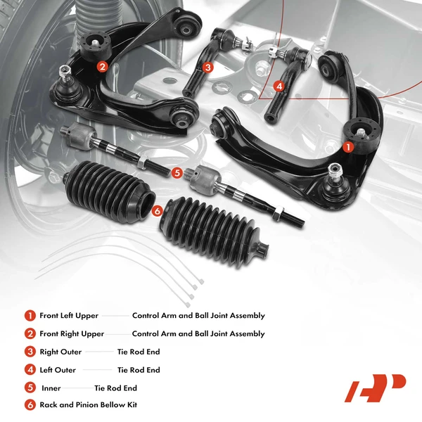 A Set of 8 Control Arm Ball Joint and Tie Rod End Kit Front Side A-Premium APCA3372