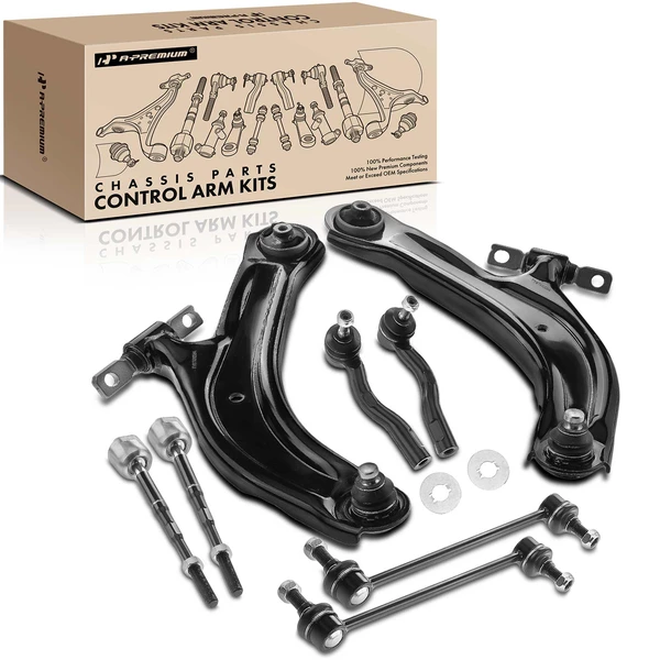 A Set of 8 Control Arm Sway Bar Link and Tie Rod End Kit Front Lower A-Premium APCA3393