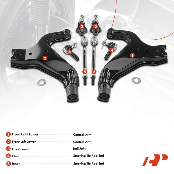A Set of 8 Control Arm Ball Joint and Tie Rod End Kit Front Side A-Premium APCA3414