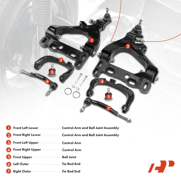 A Set of 8 Control Arm Ball Joint and Tie Rod End Kit Front Side A-Premium APCA3423