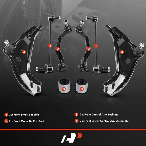 A Set of 8 Control Arm Bushing Sway Bar Link Tie Rod End Kit Front Side A-Premium APCA4953