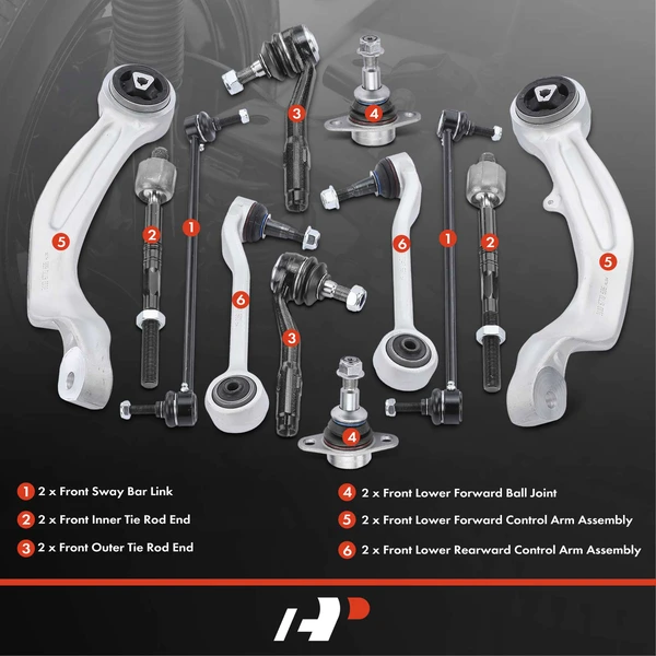A Set of 12 Control Arm Ball Joint Sway Bar Link Tie Rod End Kit Front Side A-Premium APCA4994