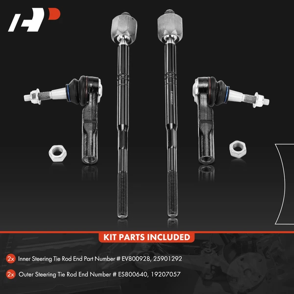 4 Pcs Inner & Outer Steering Tie Rod End for Cadillac SRX 2010-2016