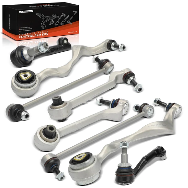 2006-2010 BMW 323i 8 Control Arm Ball Joint Stabilizer Bar Link and Tie Rod End Kit Front Side A-Premium APCA7498