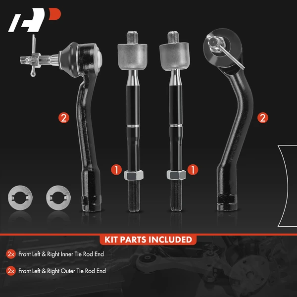4 Pcs Front Inner & Outer Tie Rod End for Hyundai Sonata 2016-2017 Kia Optima